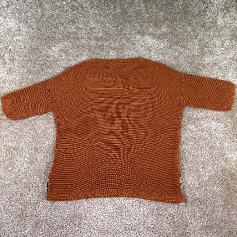 Chico's Women's Top Size 1 S/M Orange 3/4 Sleeve Knit Rayon Career Casual F221 - Picture 7 of 10
